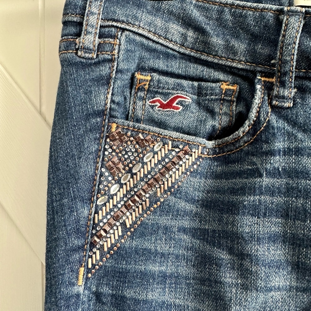 Women's Junior's Hollister Skinny Jeans Beaded Pocket Detail Size 5R (W27 L31) - Picture 3 of 5